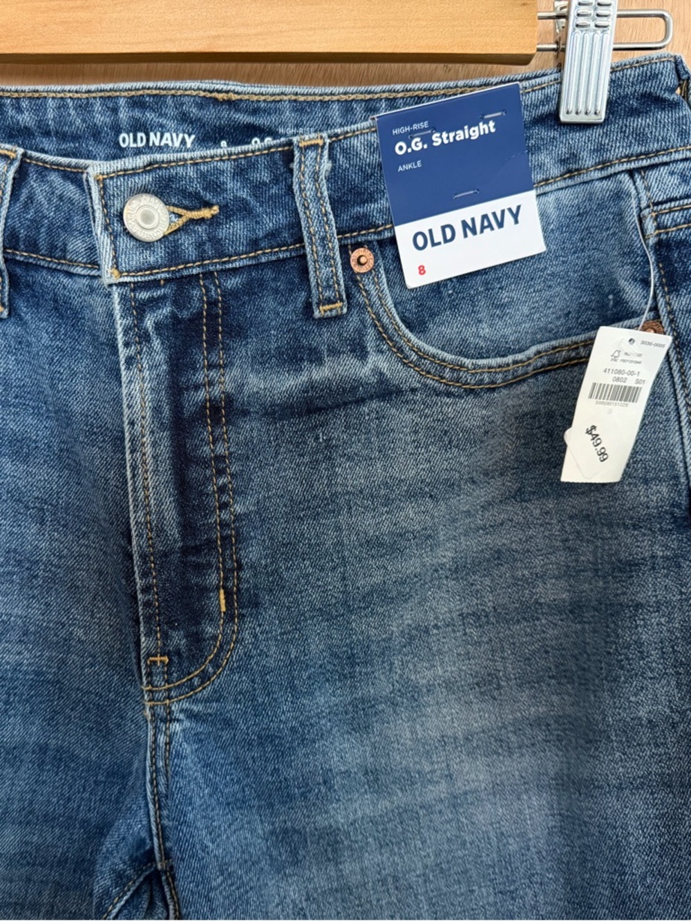 Old Navy High-Waisted OG Straight Ankle Jeans Faded Light Wash Side Slits NWT - Picture 3 of 6